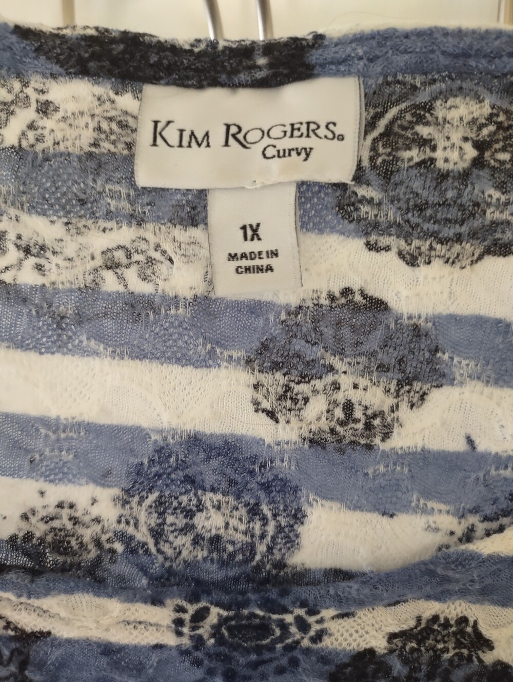 Blue & White Striped Lace Trim Embellished Tunic Top Plus Size 1X - Picture 9 of 13